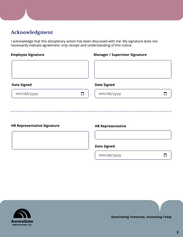 Disciplinary Action Form Template - Page 3