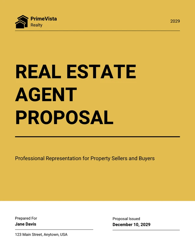 Yellow White Minimalist Real Estate Agent Proposal - Page 1