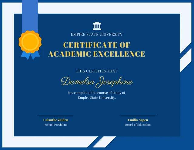 White and Navy Simple Geometric Academic Certificate Template