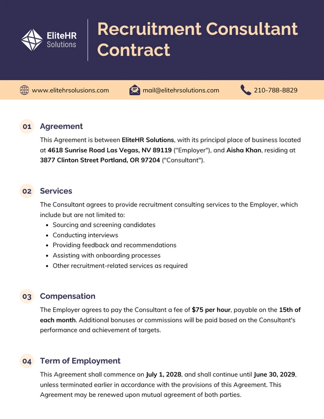 Recruitment Consultant Contract Template - page 1