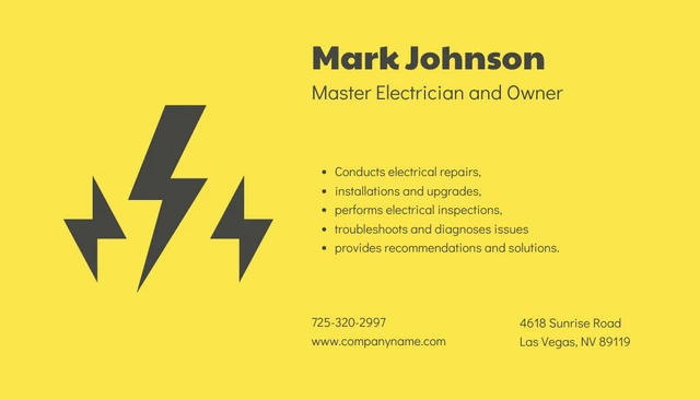 Clean Yellow Business Card Electrician - Seite 2