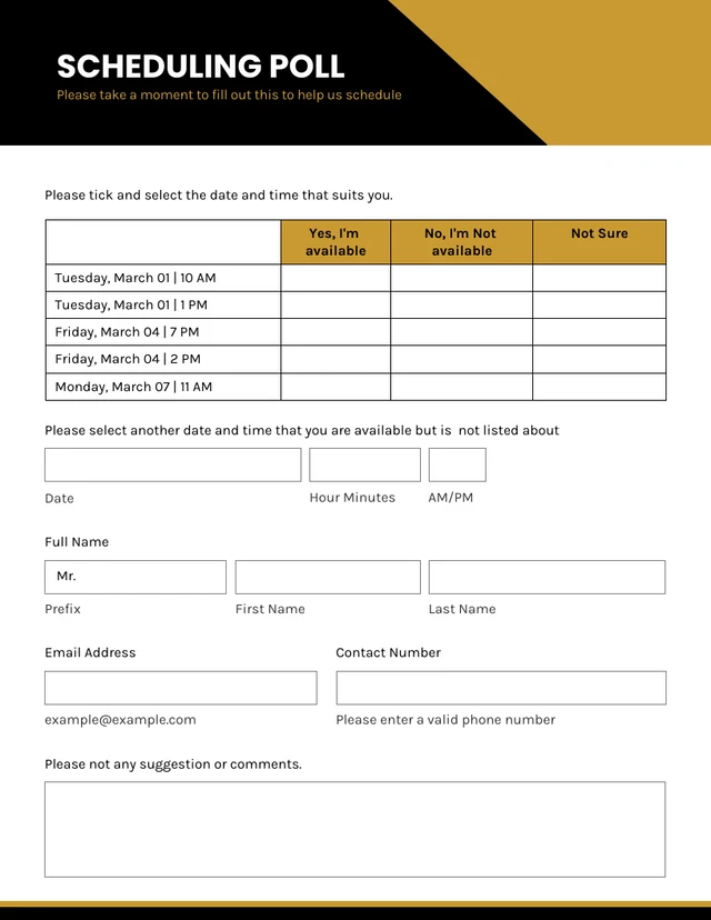 Black Gold Minimalist  Scheduling Poll Voting Form Template