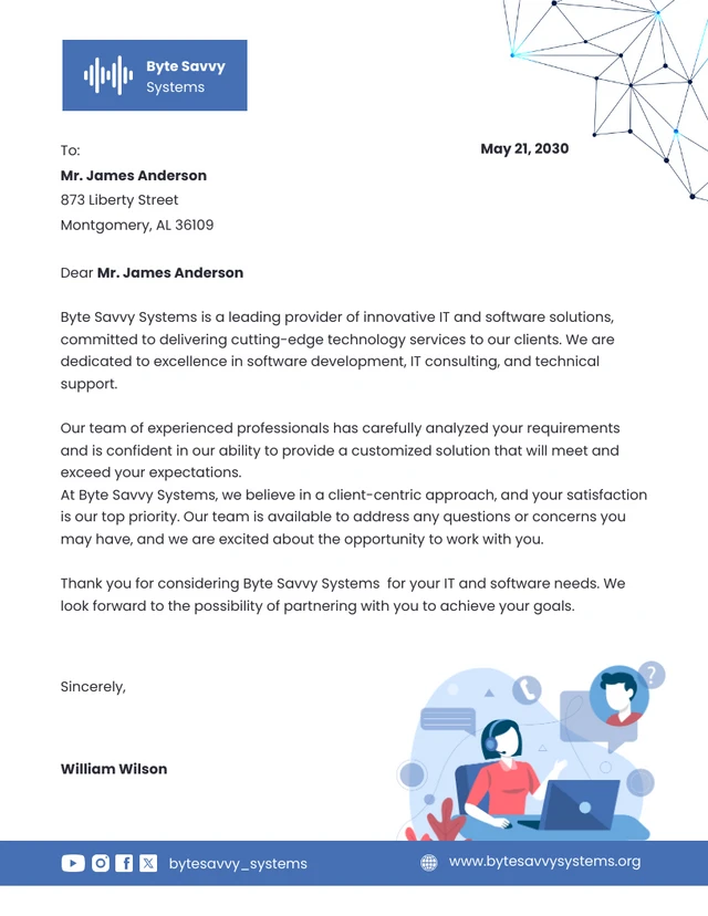 Simple White and Blue IT and Software Letterhead Template