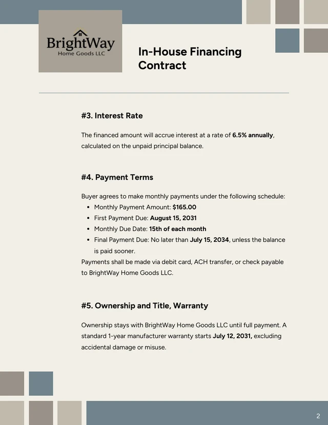 In House Financing Contract Template - Seite 2