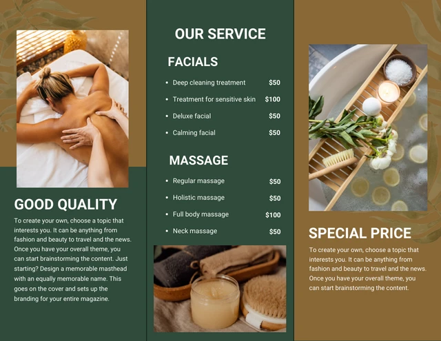 Green And Brown Simple Minimalist Modern Special Spa Brochure - Page 2
