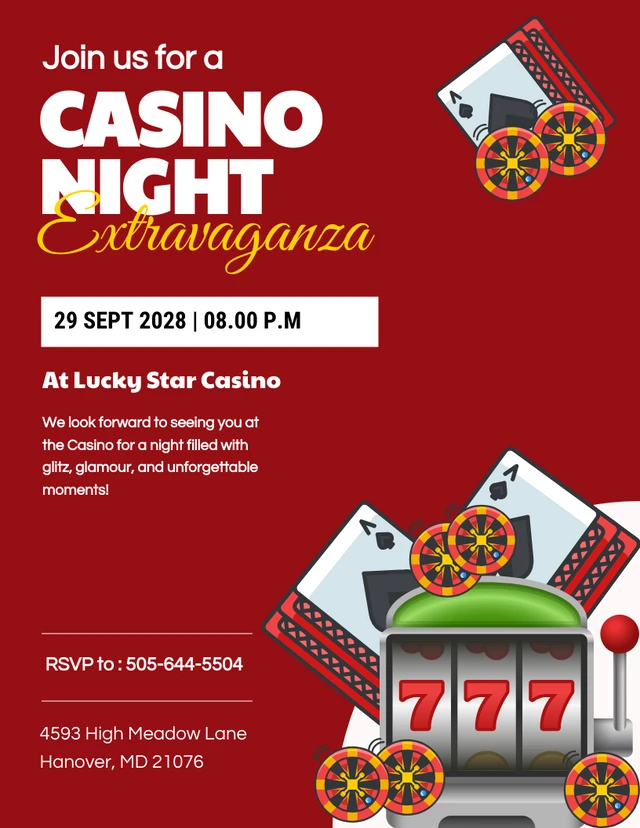 Plantilla de invitación para la noche del casino rojo