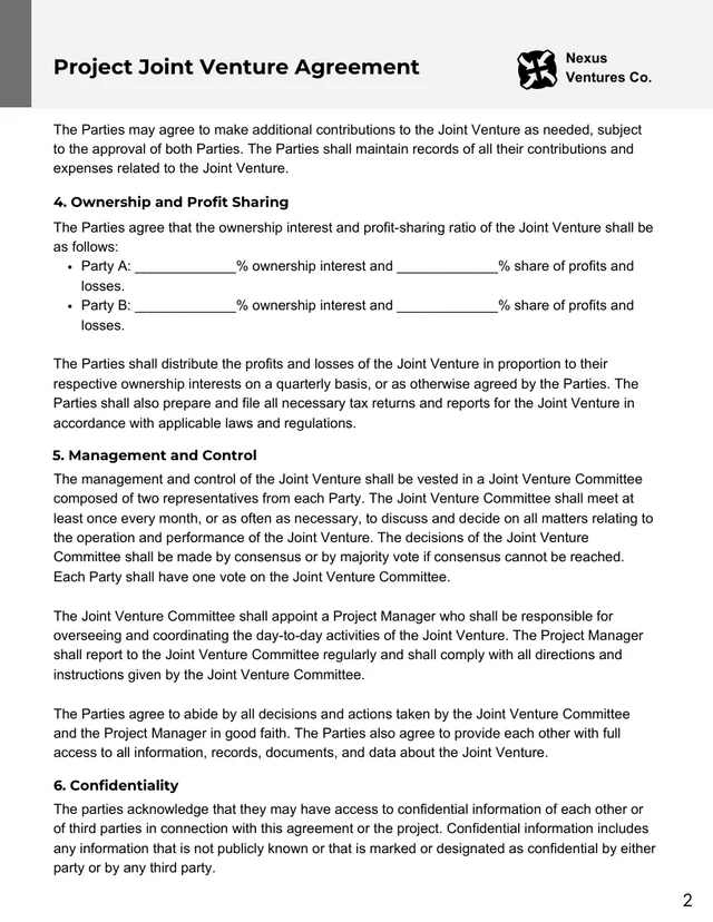 Grey and White Clean Simple Project Joint Venture Agreement - Page 2