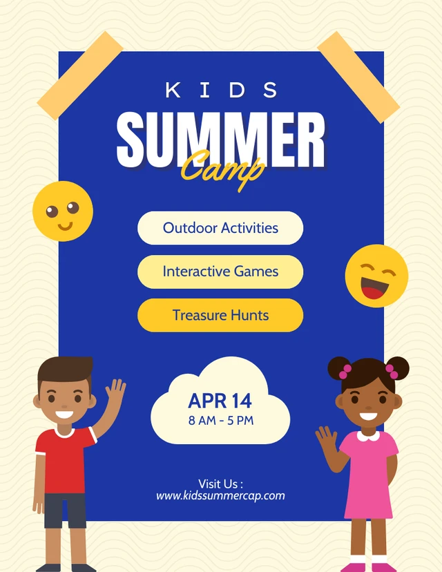 Light Yellow And Blue Modern Kids Summer Camp Poster Template
