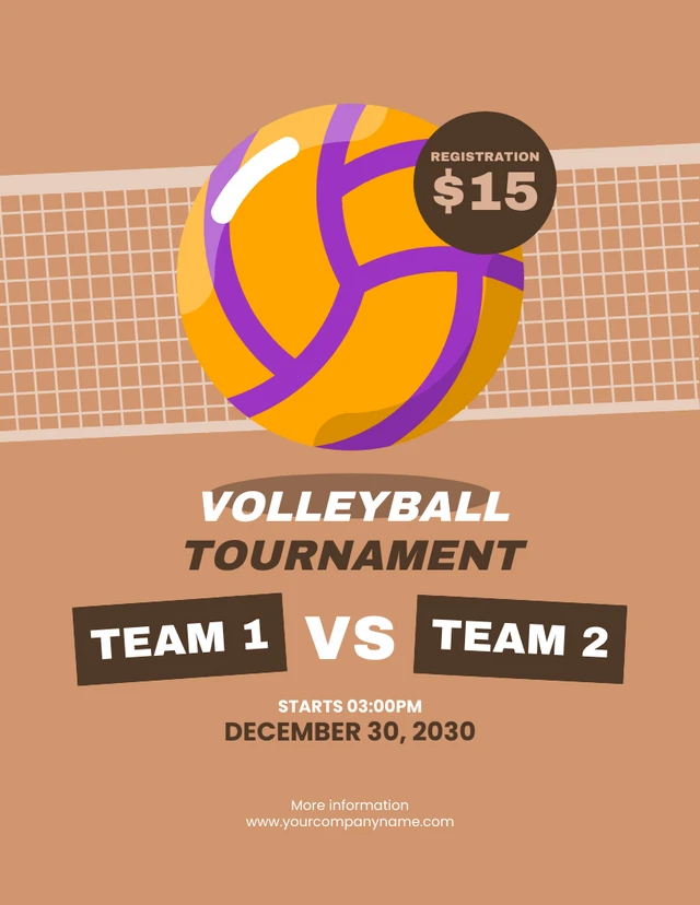 Brown And White Simple Volleyball Poster Template