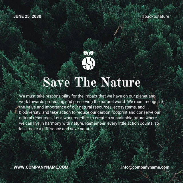 Dark Green Simple Save The Nature Tree Instagram Banner