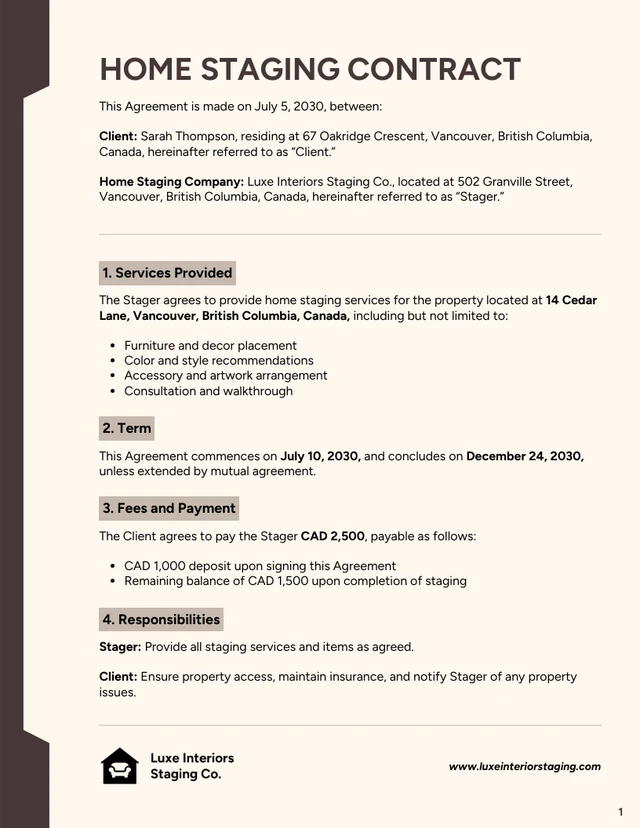 Home Staging Contract Template - Página 1