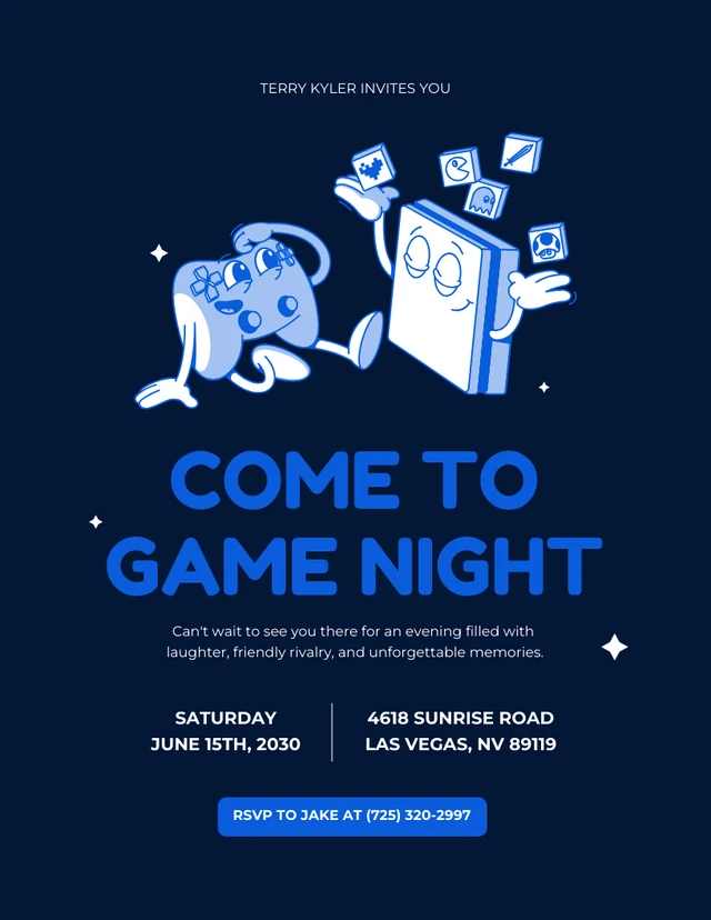 Black and Blue Illustration Game Night Invitation Letter Template