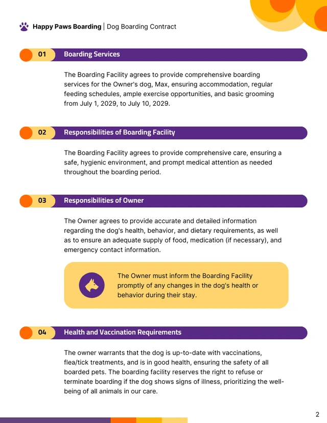 Dog Boarding Contract Template - Seite 2