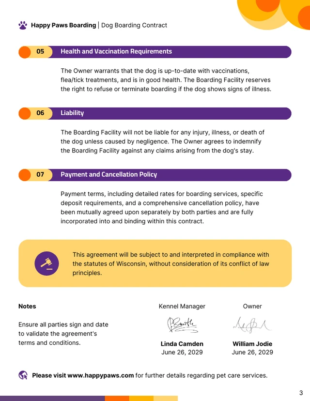 Dog Boarding Contract Template - صفحة 3