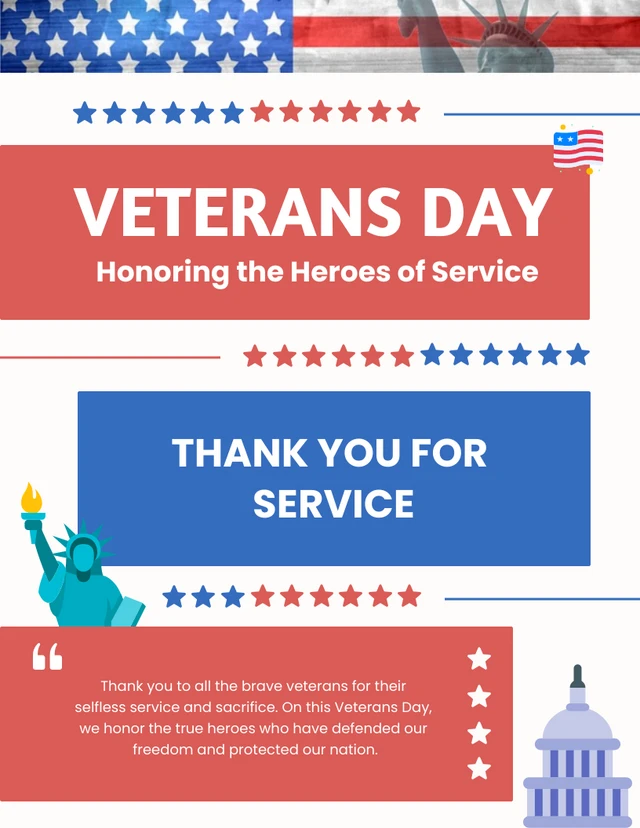Blue And Red Classic Illustrated Veterans Day Posters Template