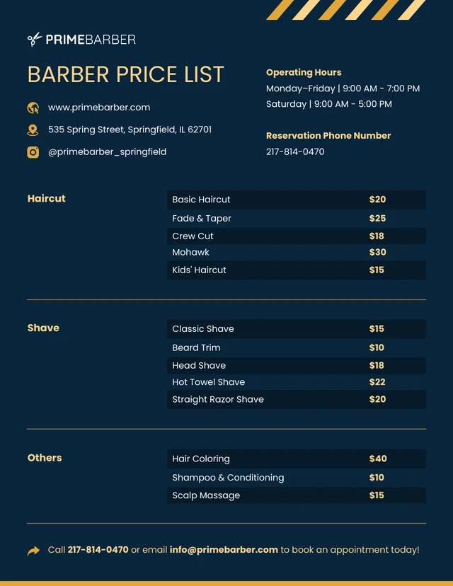 Modèle de liste de prix de barbier