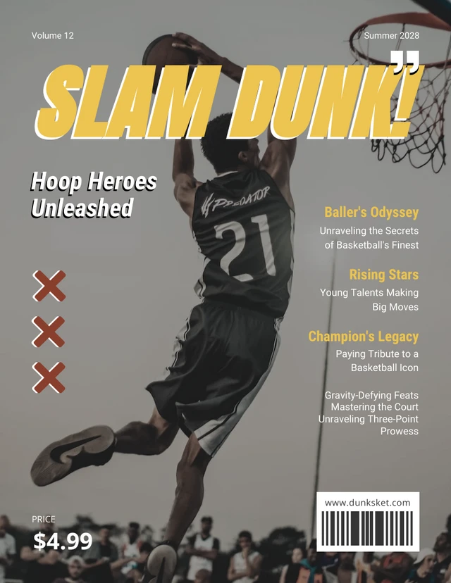 Maroon And White Simple Sports Basket Magazine Template