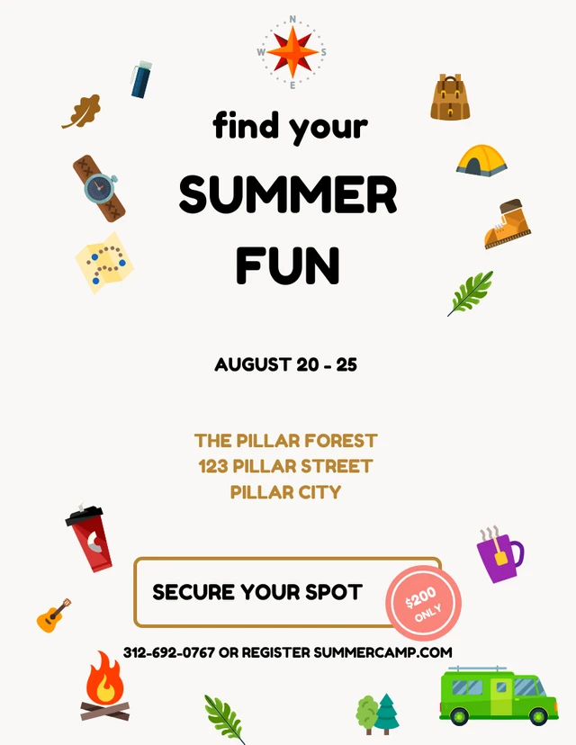 Minimalist Illustrative Summer Camp Poster Template
