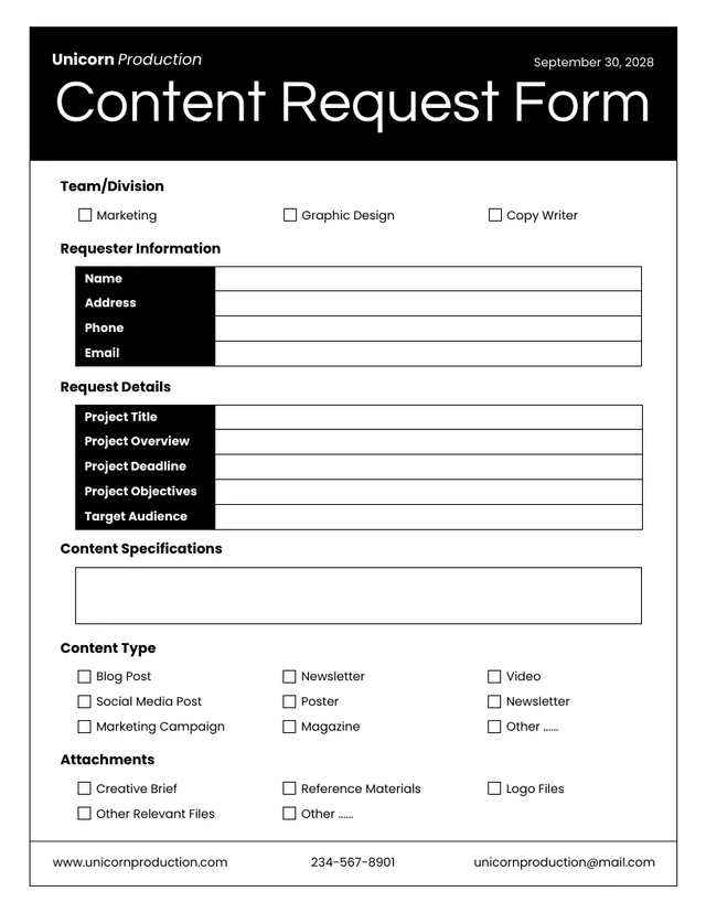 Elegance Clean White and Black Content Forms Template