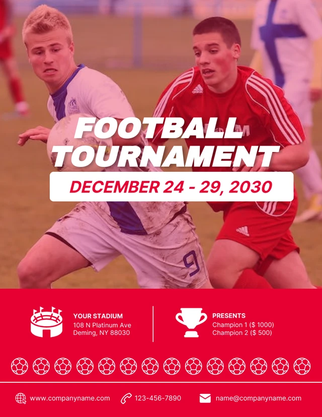 Rote und weiße einfache Foto-Fußballturnier-Plakatvorlage