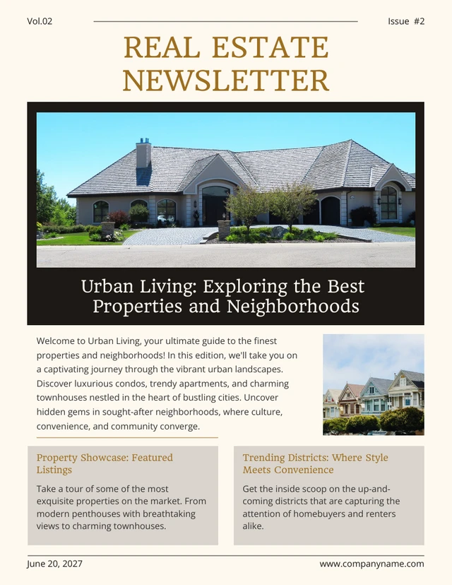 Beige And Black Simple Modern Real Estate Newsletter Template