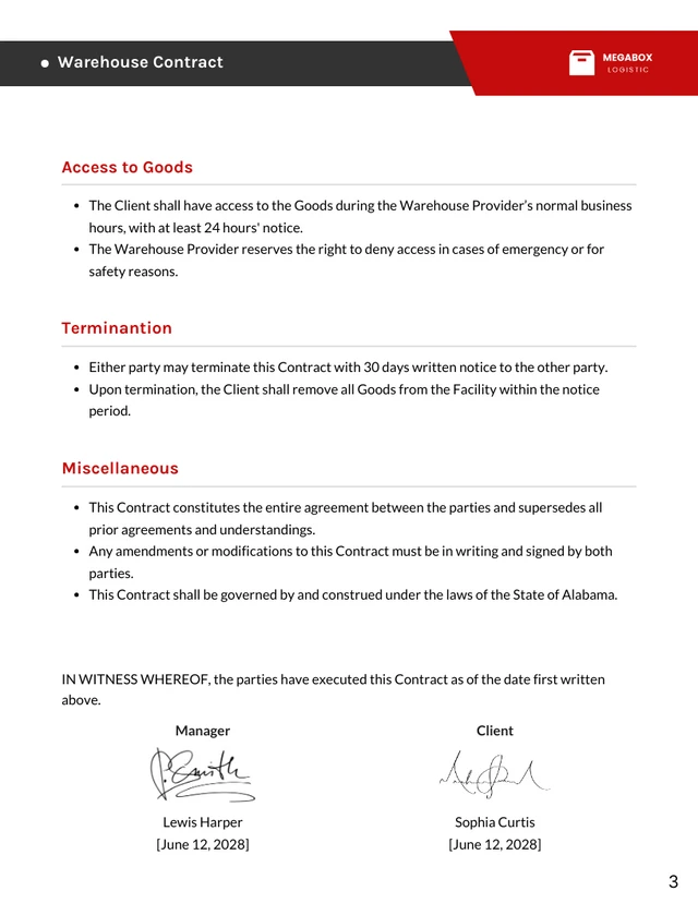 Warehouse Contract Template - Pagina 3