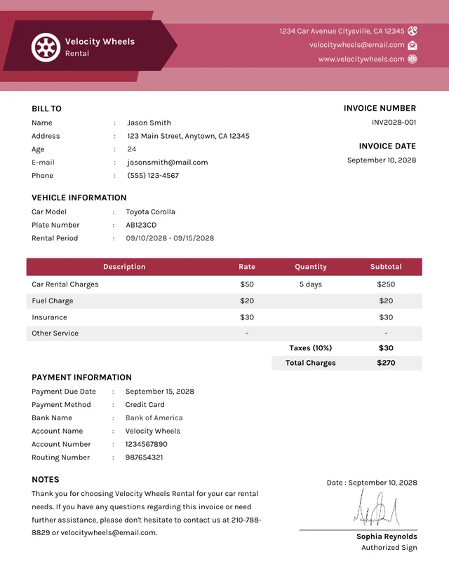 Red and White Simple Rental Invoice Template