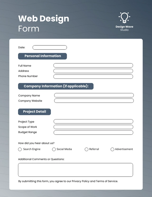 Grey and Blue Web Design Form Template