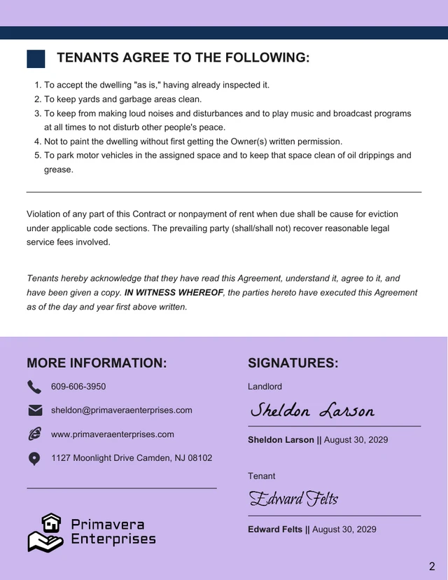 Month To Month Rental Contract Template - Page 2