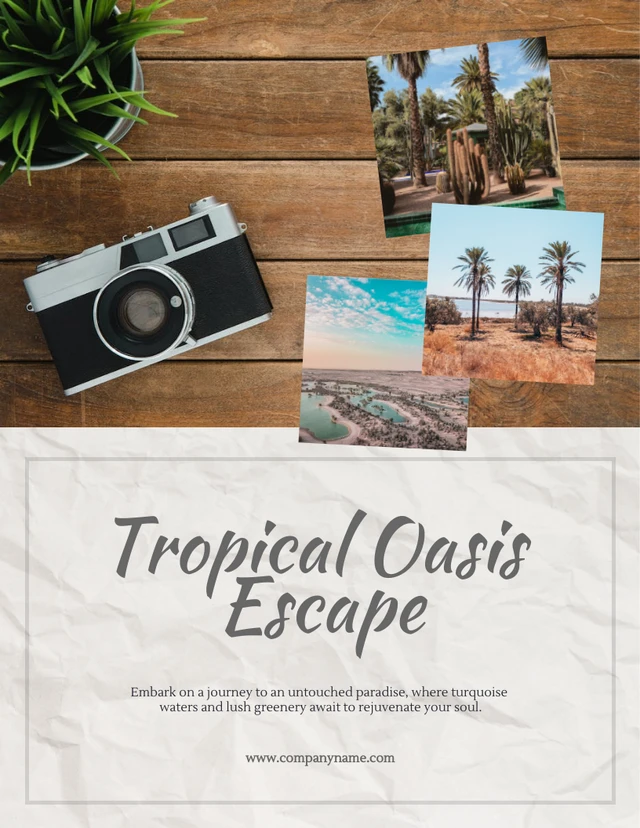 Beige Modern Texture Travel Tropical Oasis Escape Poster Template