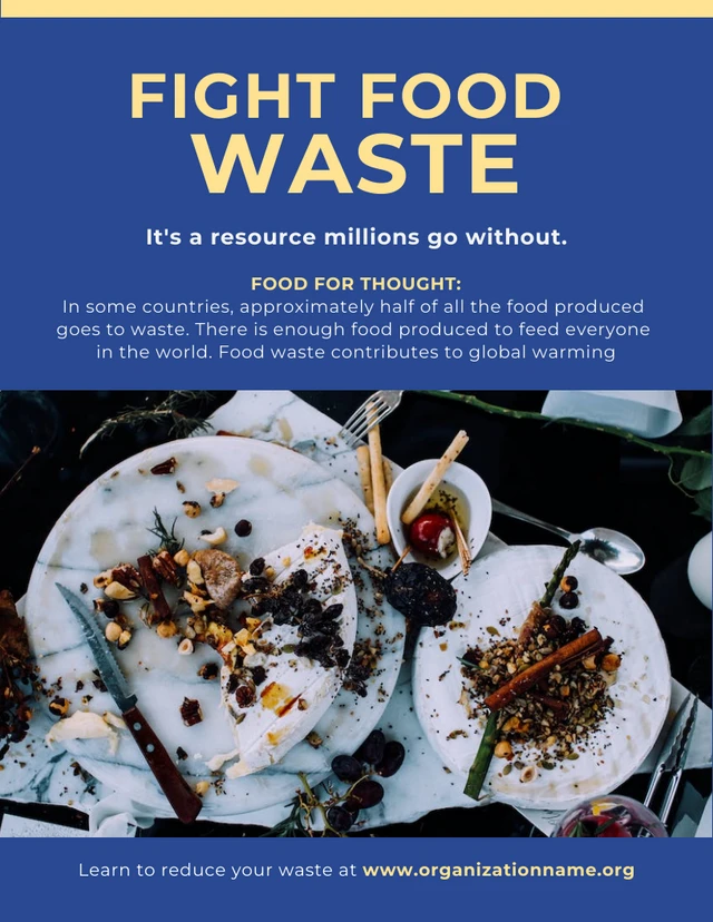 Dark Blue And Yellow Modern Fight Food Waste Poster Template