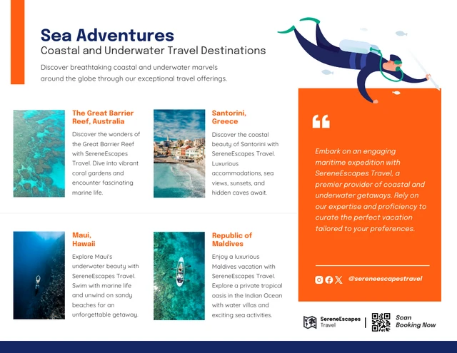 Avventure in mare: modello infografico sulle destinazioni di viaggio costiere e subacquee
