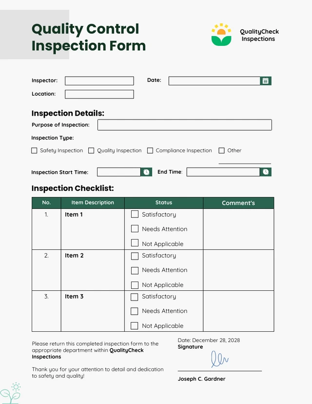 Grey Simple Clean Inspection Forms Template
