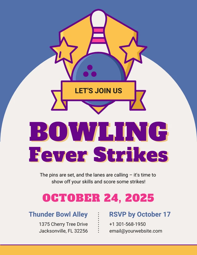 Yellow And Blue Bowling Event Invitation Template