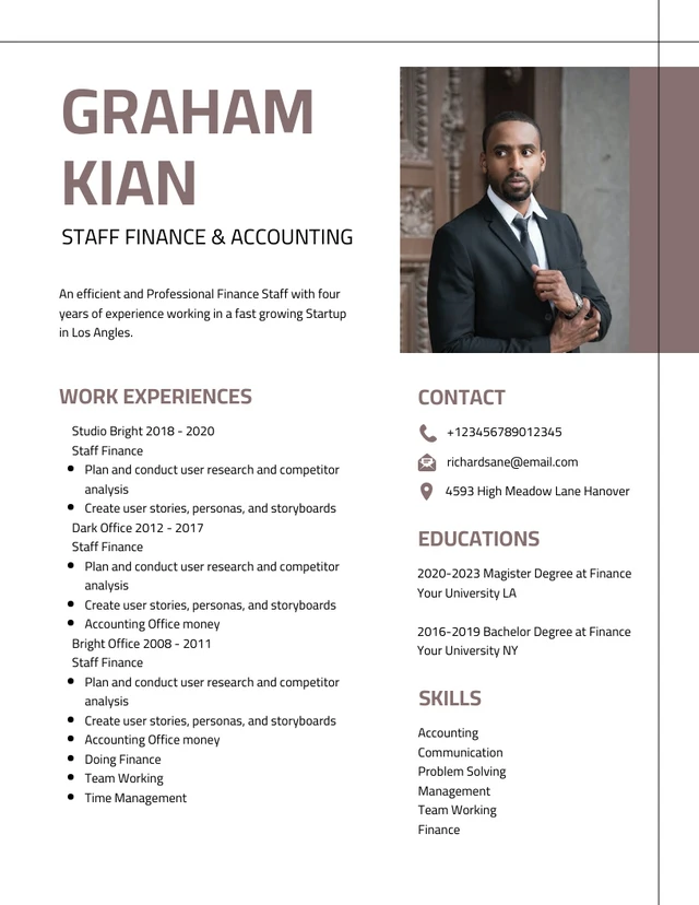 Brown Classic Professional Finance Resume Template
