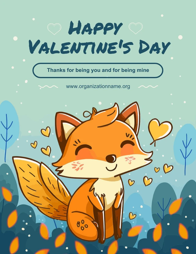 Hellgrüne niedliche Illustration Happy Valentines Day Poster Vorlage