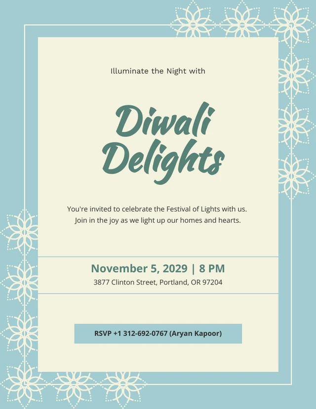 Diwali-Einladungsvorlage mit cremefarbenem, pastellgrünem, minimalistischem Muster