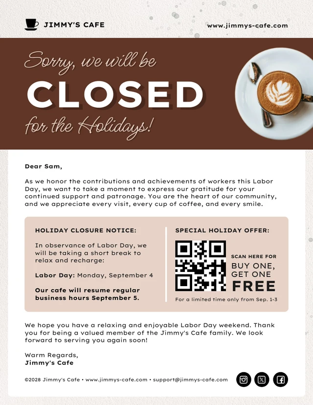 Customizable Business Holiday Closure Email Newsletter