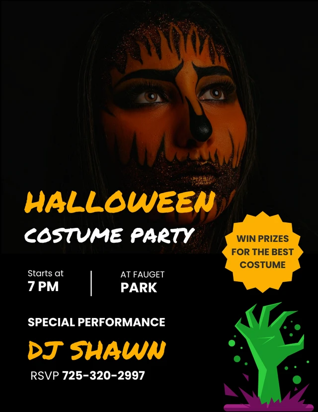Black Orange Costume Party Halloween Invitation Template