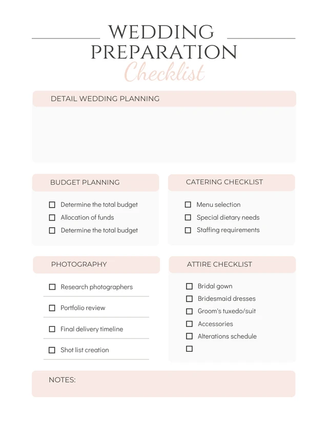 White And Peach Wedding Preparation Checklist