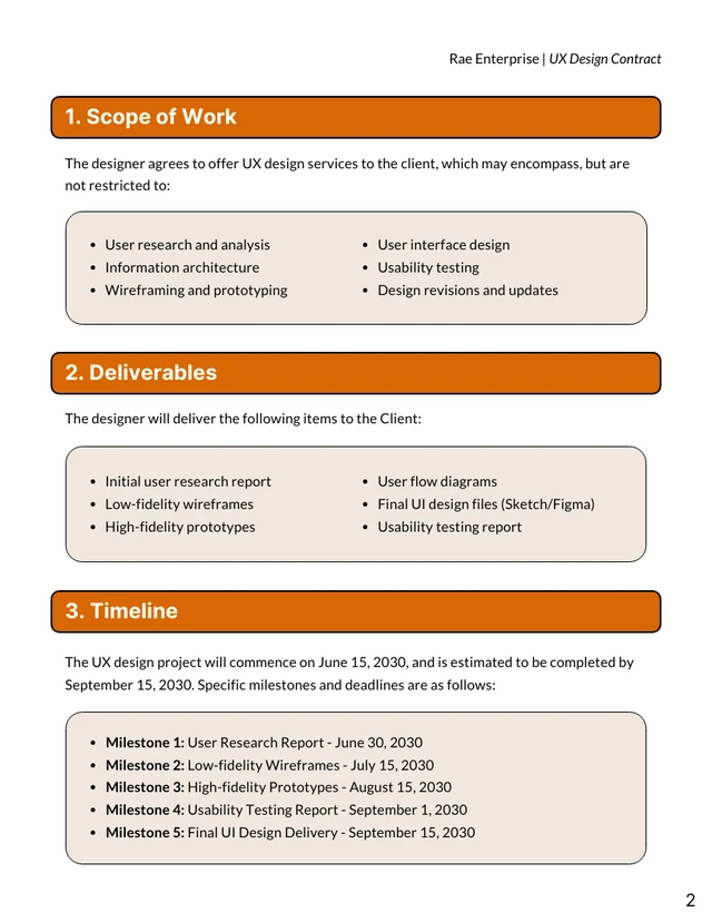 UX Design Contract Template - Pagina 2