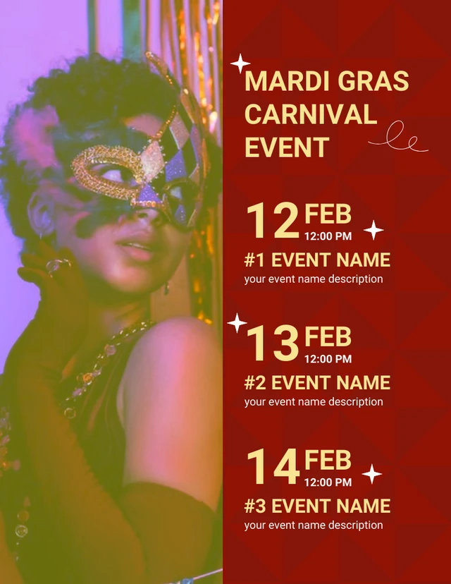 Red Simple Geometric Mardi Gras Carnival Event Schedule Template