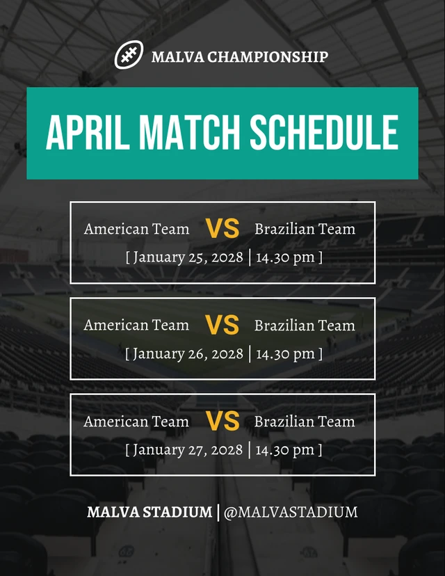 Black Modern April Match Schedule Template