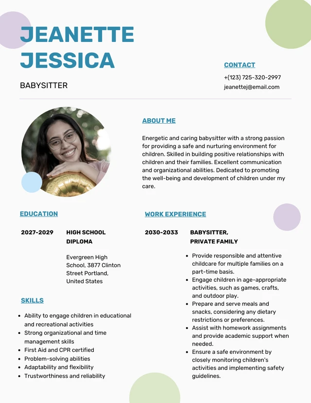White and Colorful Pastel Babysitter Resume Template