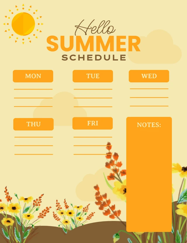 Yellow Pastel Modern Aesthetic Illustration Summer Schedule Template