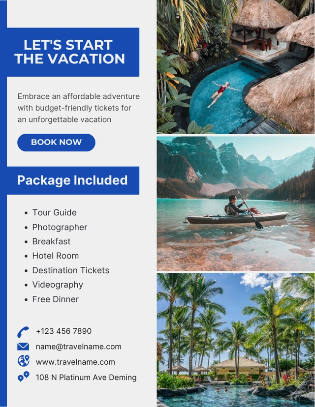 Light Grey And Blue Modern Photo Collage Start Vacation Travel Poster Template