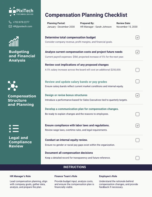 Modello di checklist per la pianificazione della retribuzione