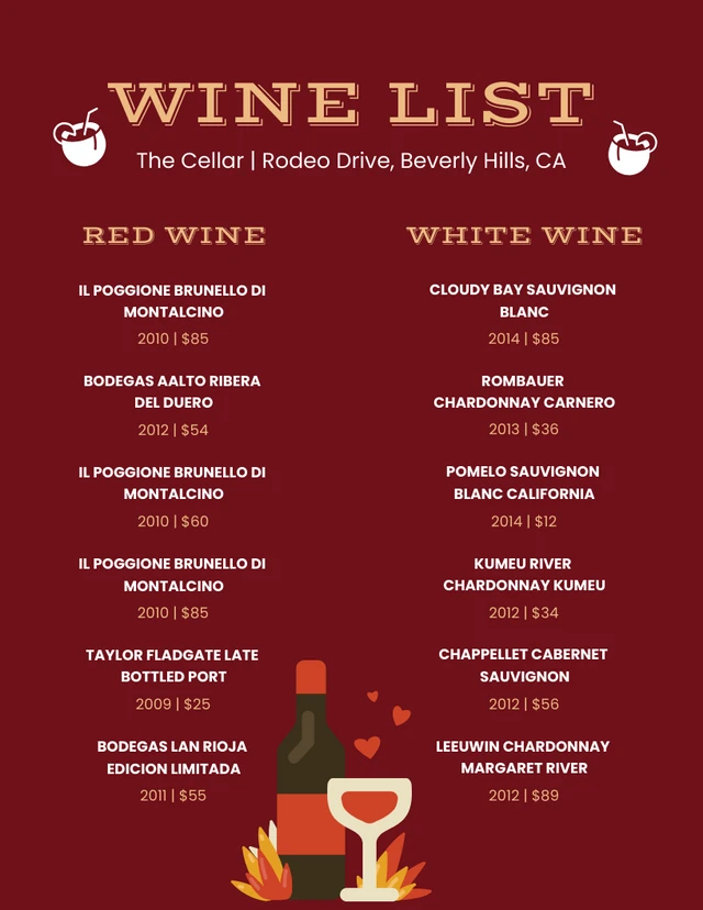 Red And Yellow Classic Simple Wine Menu Template