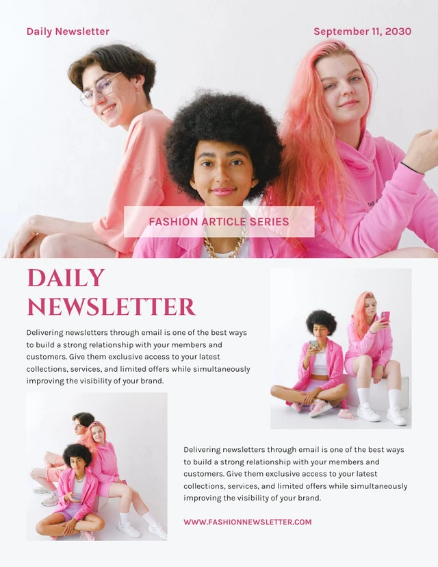 Hellgraue und rosa moderne Mode-Newsletter-Vorlage