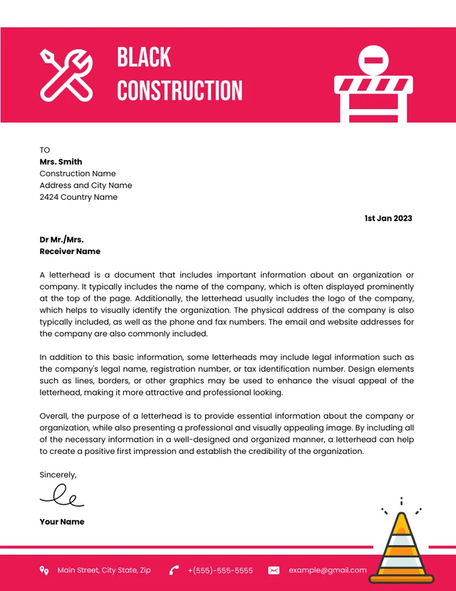 White And Red Modern Construction Letterhead Template